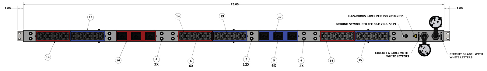 Dual Redundant 60 Amp Rated 0U Power Strip Dual Redundant 60 Amp Rated 0U Power Strip